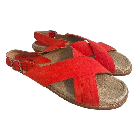 Paul Andrew Red Suede Espadrille Slingback Flat Sandals US 9 EUR 39 Beach Resort - Picture 5 of 12